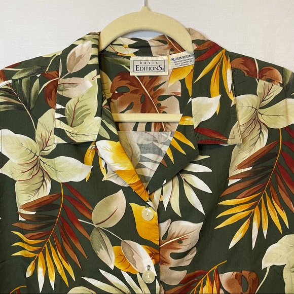 Basic Editions Palm Frond Button Down Crop Shirt M - Picture 4 of 10